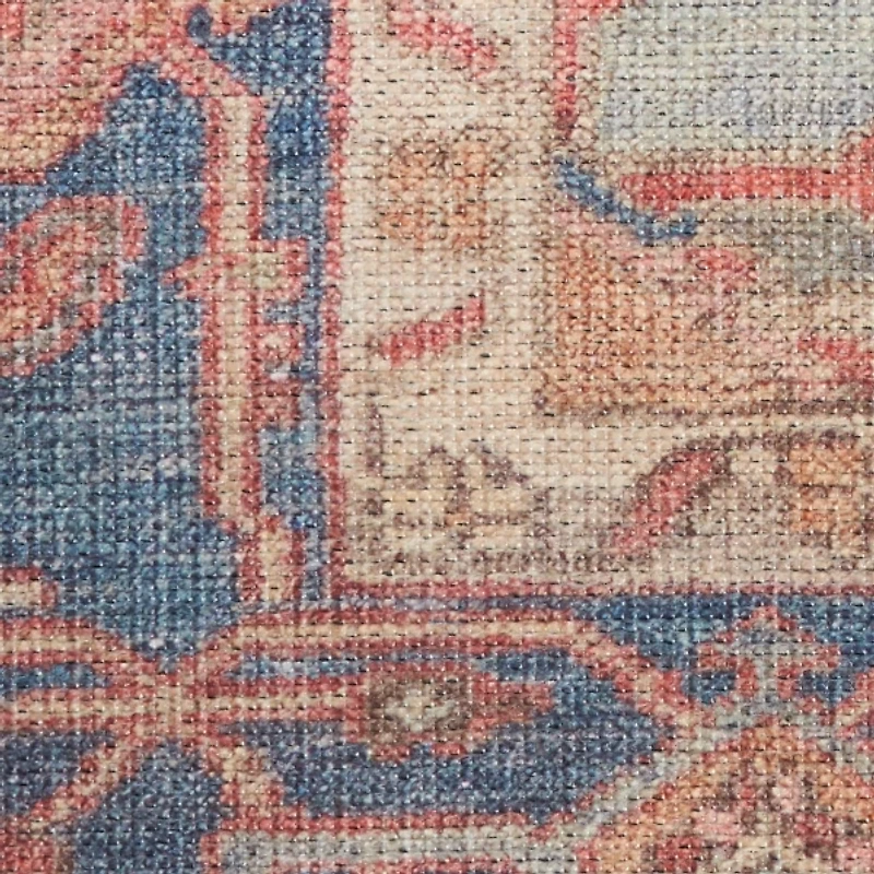 Blue & Coral Medallion Washable Area Rug
