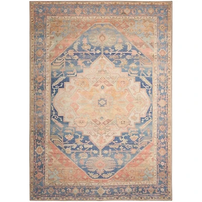 Blue & Coral Medallion Washable Area Rug