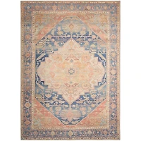 Blue & Coral Medallion Washable Area Rug