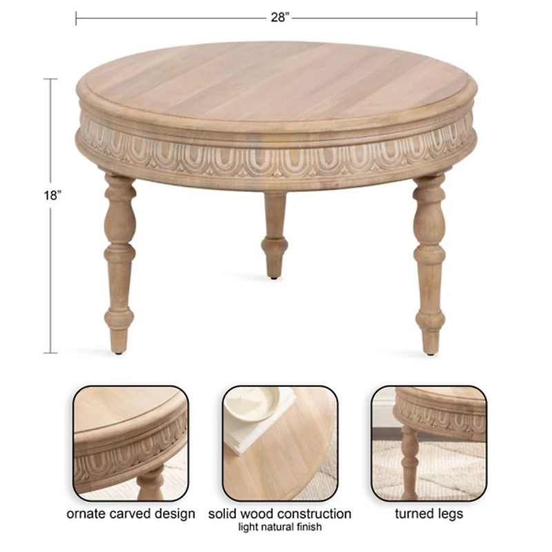 Patresa Round Natural Carved Wood Coffee Table