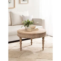 Patresa Round Natural Carved Wood Coffee Table