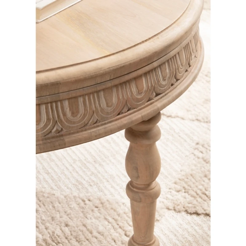 Patresa Round Natural Carved Wood Coffee Table