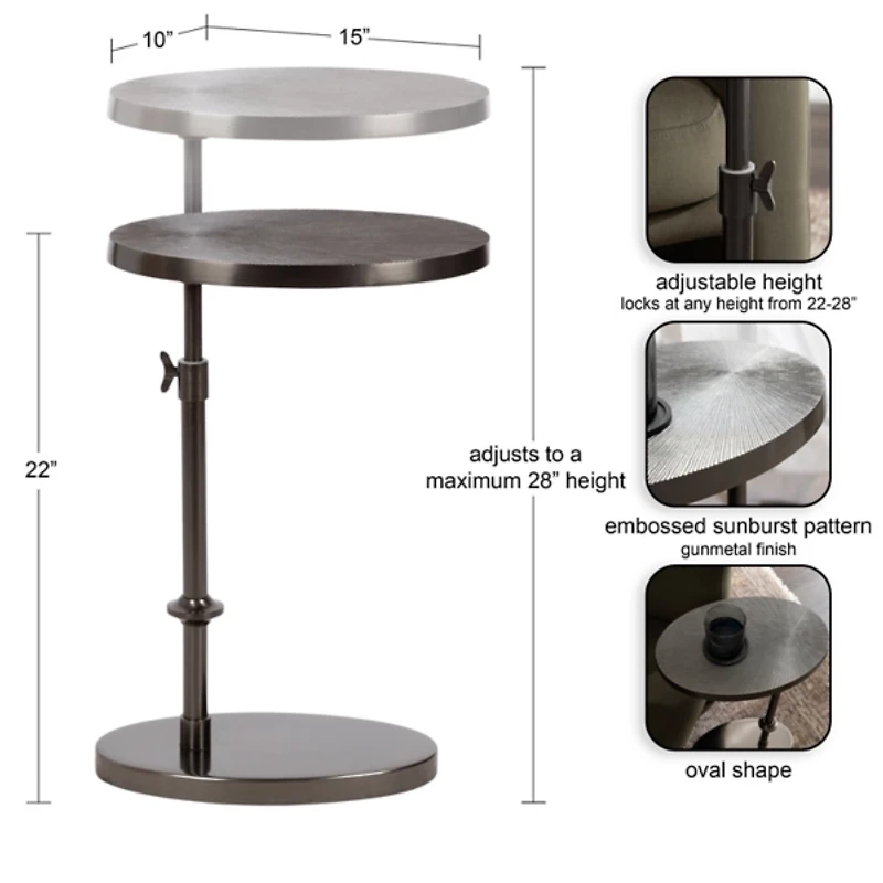 Engles Pewter Metal Oval Adjustable Table