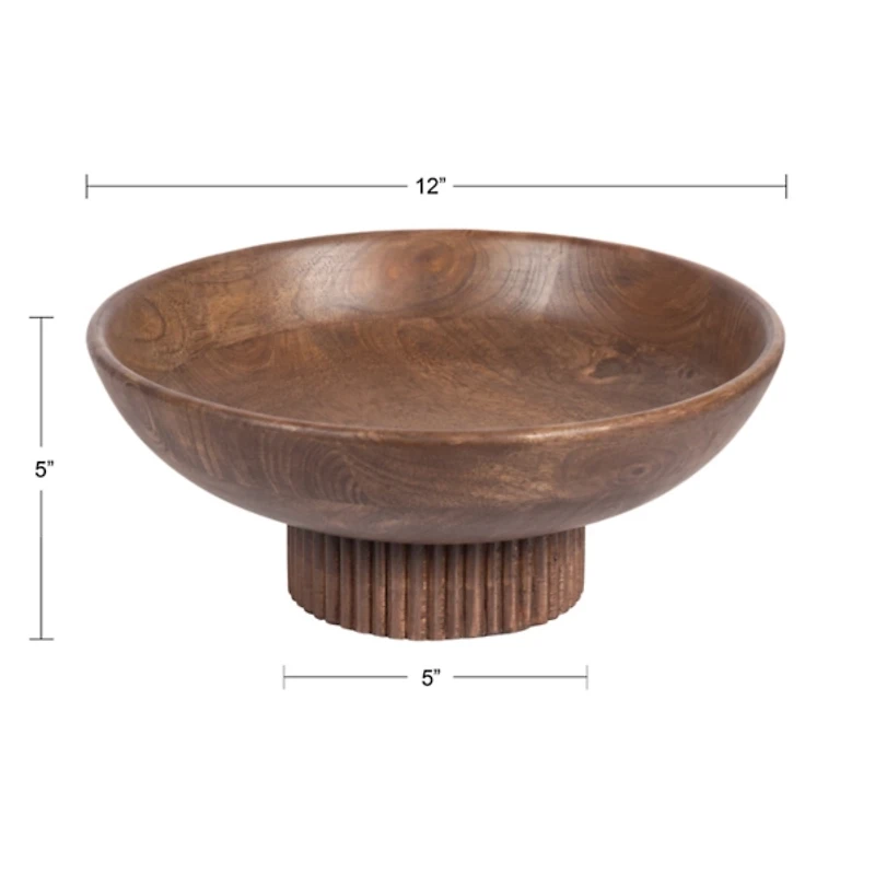 Walnut Brown Ribbed Wood Decorative Bowl