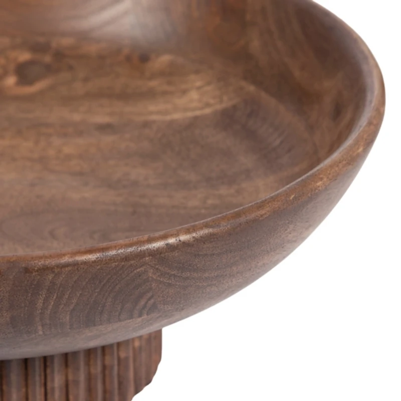 Walnut Brown Ribbed Wood Decorative Bowl