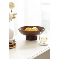 Walnut Brown Ribbed Wood Decorative Bowl