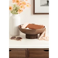 Walnut Brown Ribbed Wood Decorative Bowl