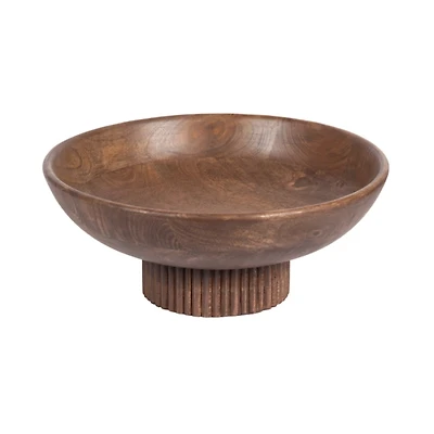 Walnut Brown Ribbed Wood Decorative Bowl