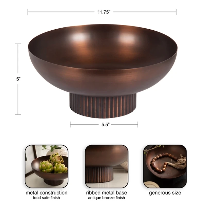 Bronze Ribbed Metal Decorative Bowl
