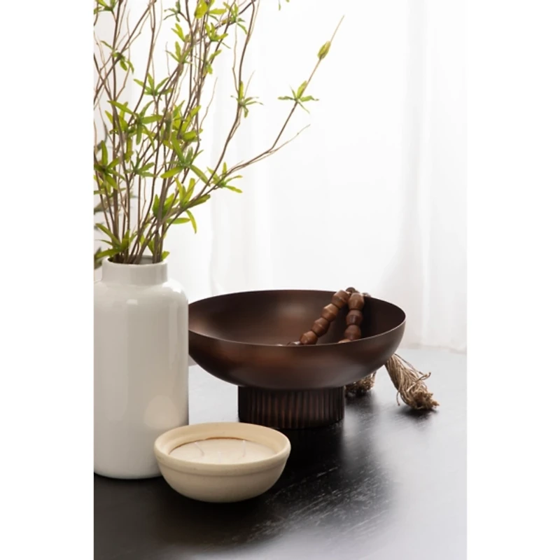 Bronze Ribbed Metal Decorative Bowl