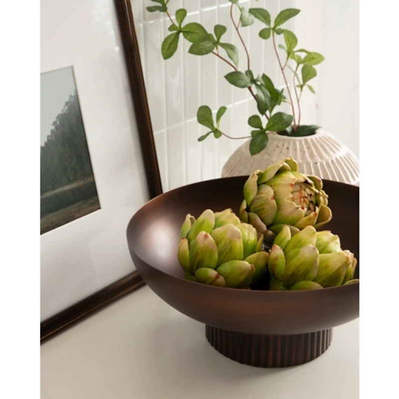 Bronze Ribbed Metal Decorative Bowl