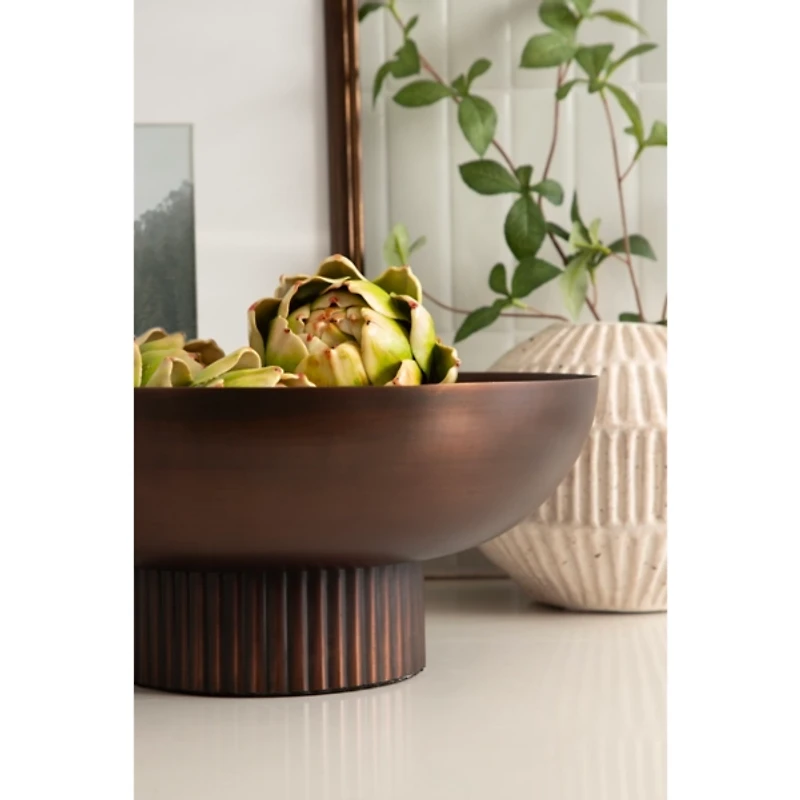 Bronze Ribbed Metal Decorative Bowl