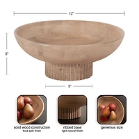 Natural Ribbed Wood Decorative Bowl