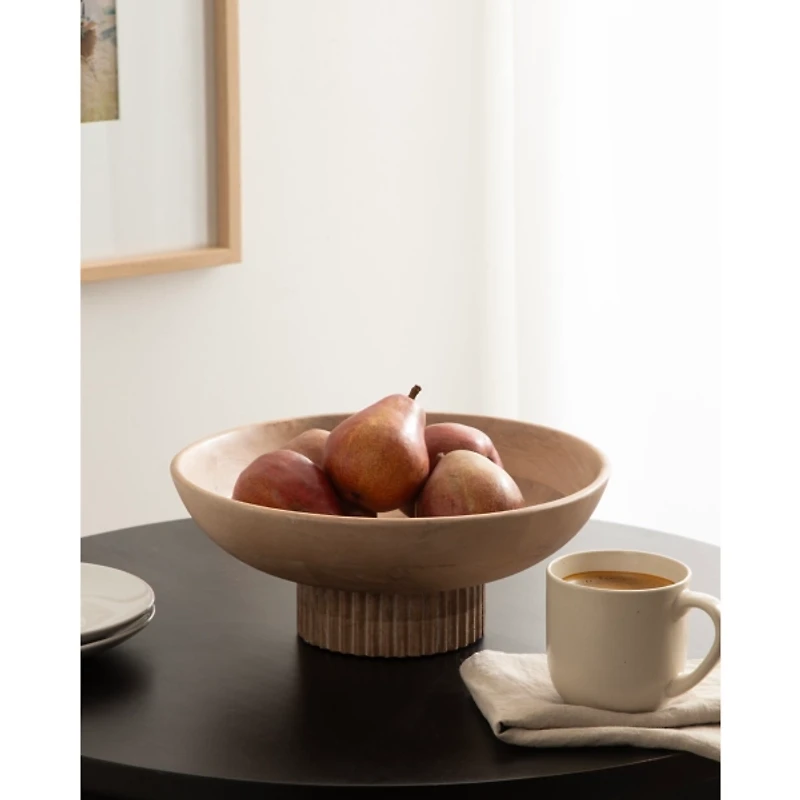 Natural Ribbed Wood Decorative Bowl
