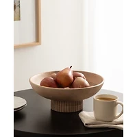 Natural Ribbed Wood Decorative Bowl