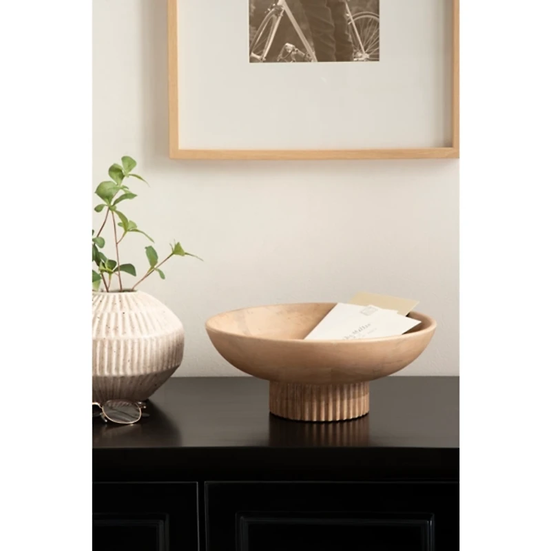 Natural Ribbed Wood Decorative Bowl