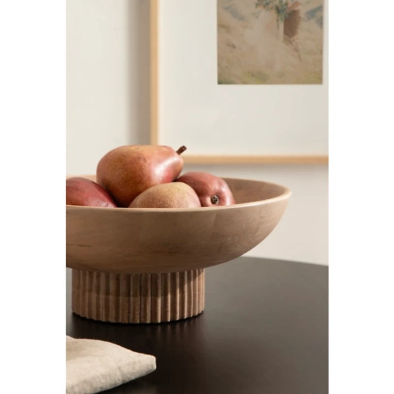 Natural Ribbed Wood Decorative Bowl