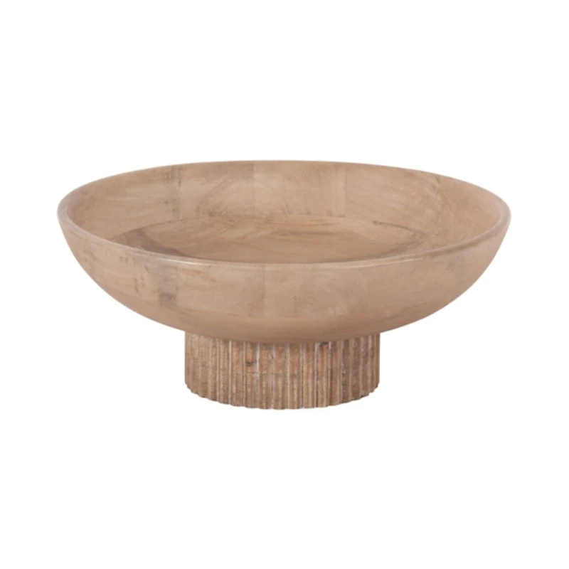 Natural Ribbed Wood Decorative Bowl