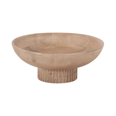 Natural Ribbed Wood Decorative Bowl
