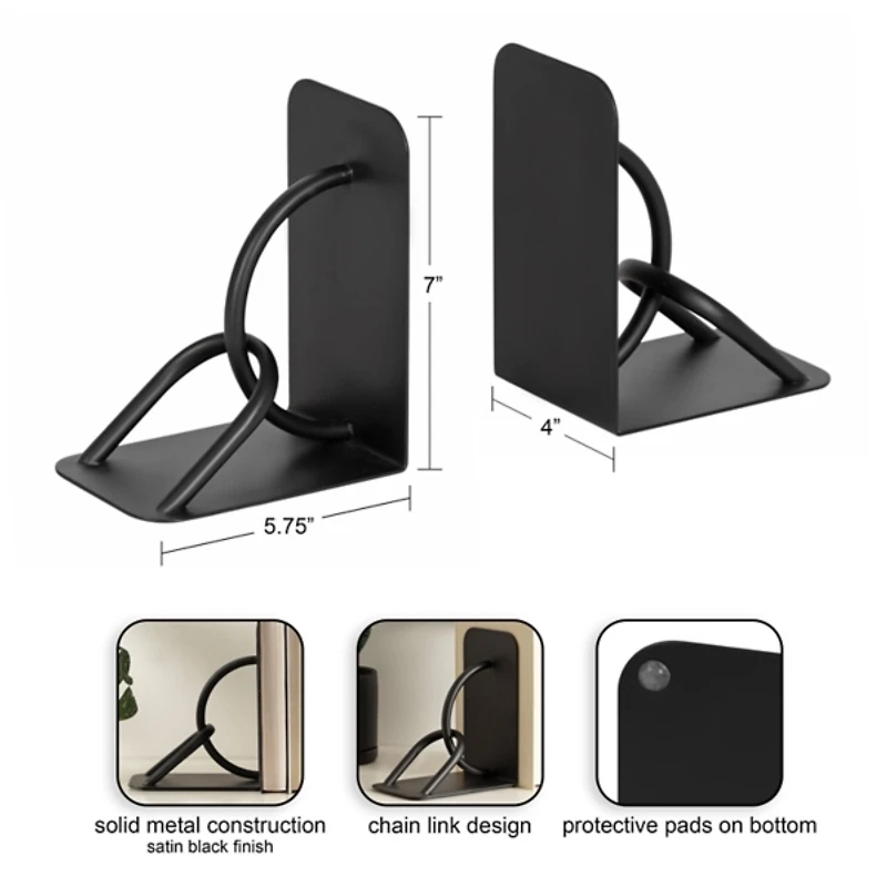 Black Metal Chain Link Bookends, Set of 2