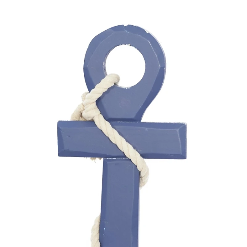 Blue Wood Anchor with Rope Wall Plaque