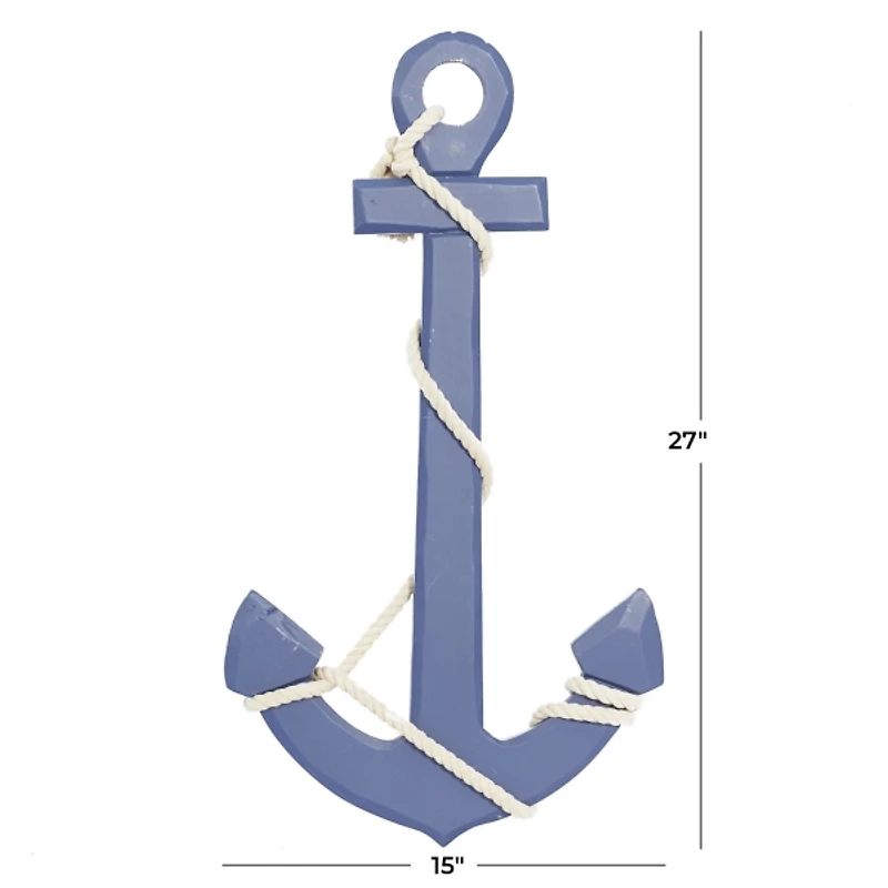 Blue Wood Anchor with Rope Wall Plaque