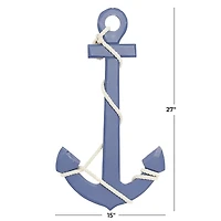 Blue Wood Anchor with Rope Wall Plaque