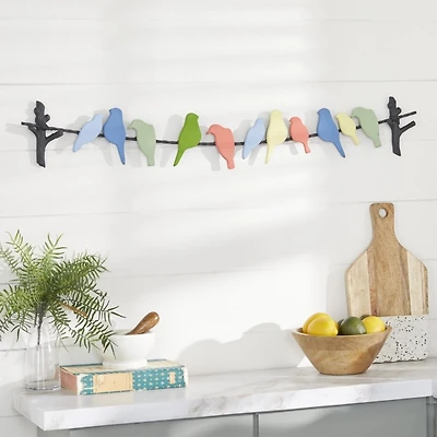 Colorful Birds on a Wire Metal Wall Plaque