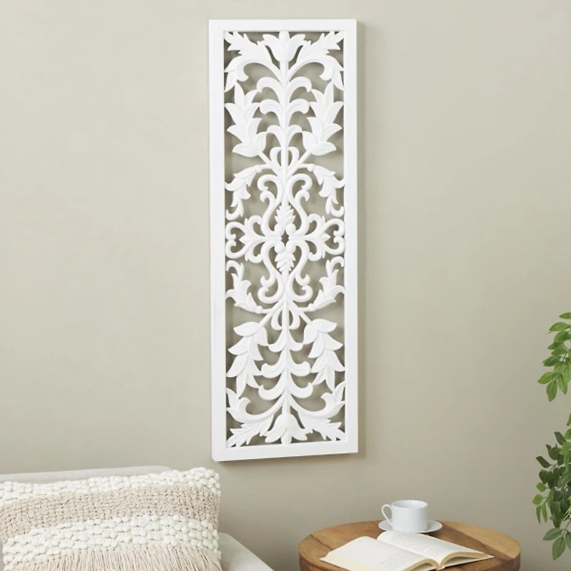 White Carved Wood Wall Plaque