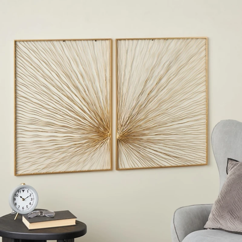 Gold & White Metal Sunburst Wall Plaques, Set of 2