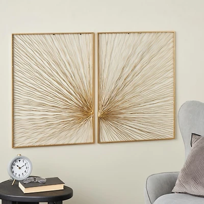 Gold & White Metal Sunburst Wall Plaques, Set of 2