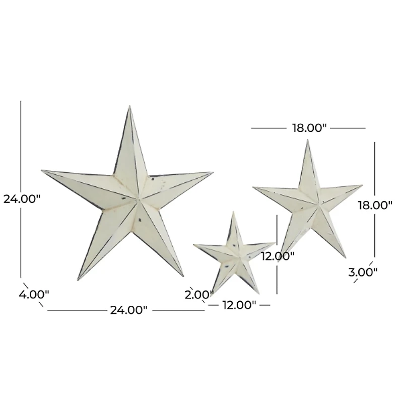 White Metal Star Wall Plaques, Set of 2