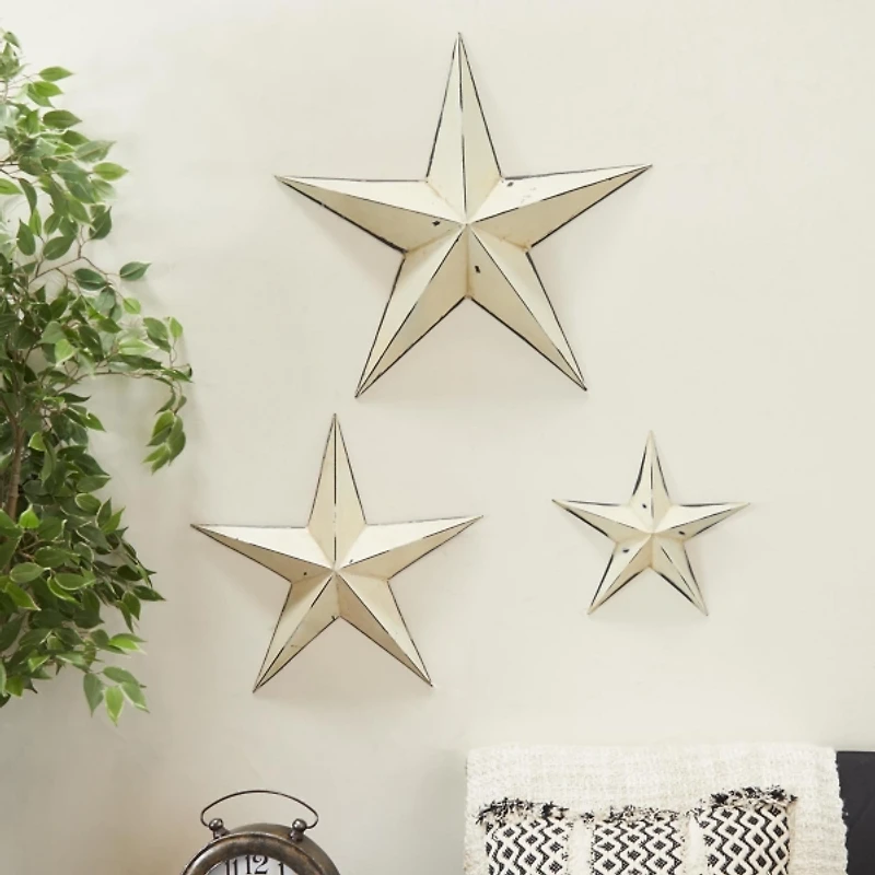 White Metal Star Wall Plaques, Set of 2