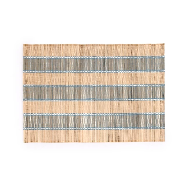 Blue and Tan Striped Straw Placemat