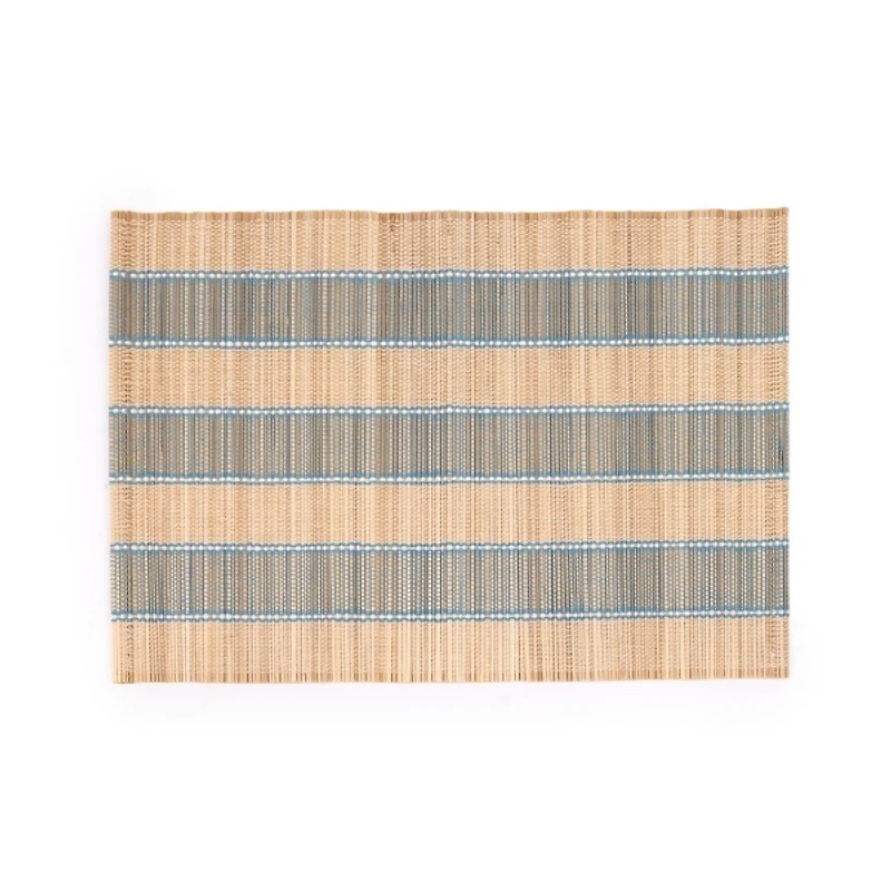 Blue and Tan Striped Straw Placemat