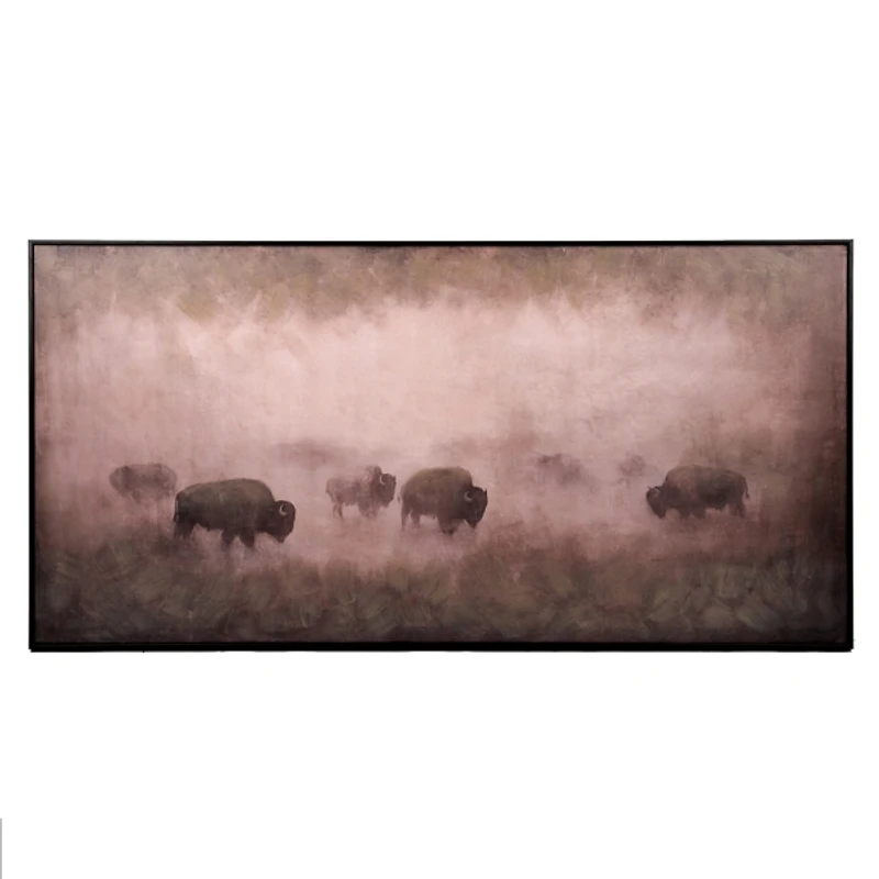 Hazy Buffalo Heard Framed Canvas Art Print