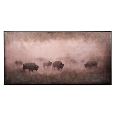 Hazy Buffalo Heard Framed Canvas Art Print