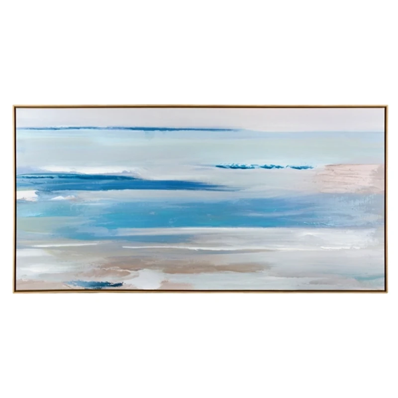 Blue Abstract Coastline Framed Canvas Art Print