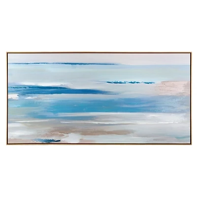 Blue Abstract Coastline Framed Canvas Art Print