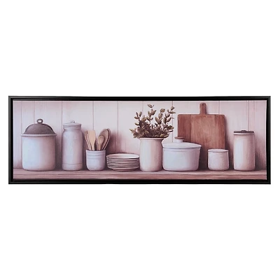 Neutral Kitchen Counter Framed Canvas Art Print
