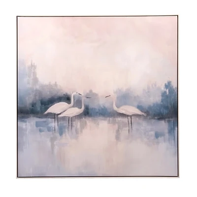 Herons on Blue Framed Canvas Art Print