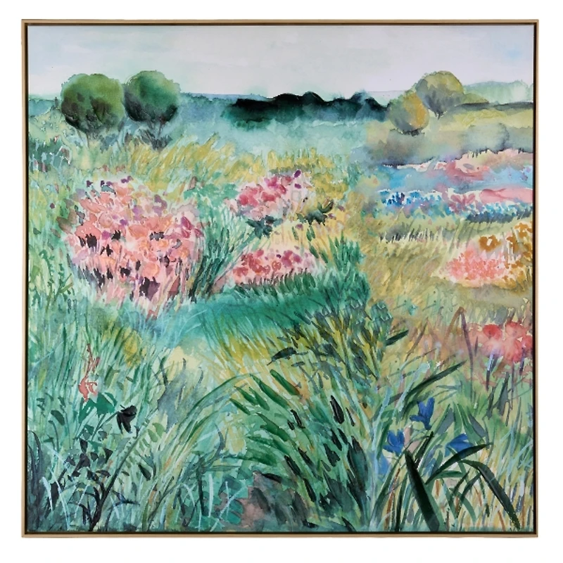 Springtime Flower Field Framed Canvas Art Print