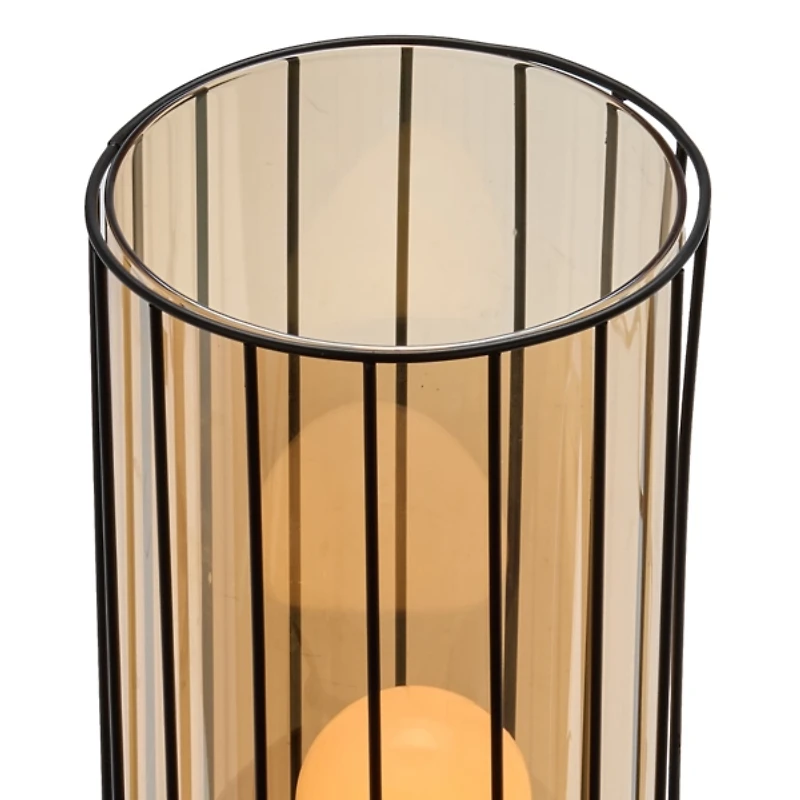 Metal Cage with Amber Glass Uplight