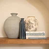 Matte Blue Gray Ceramic Vase, 12.6 in.