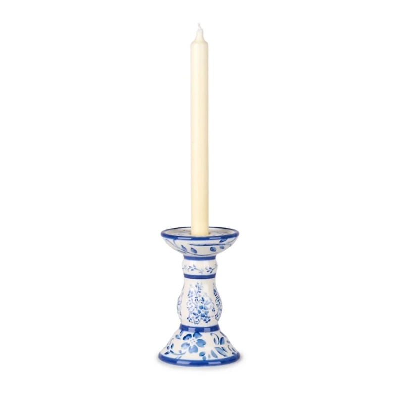 Blue Floral Ceramic Taper Candle Holder, 6 in.