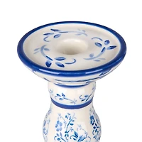 Blue Floral Ceramic Taper Candle Holder, 6 in.