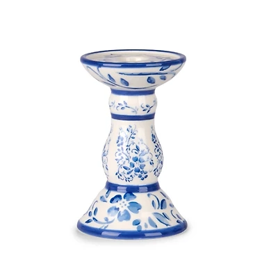 Blue Floral Ceramic Taper Candle Holder, 6 in.