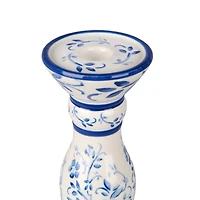 Blue Floral Ceramic Taper Candle Holder, 9 in.