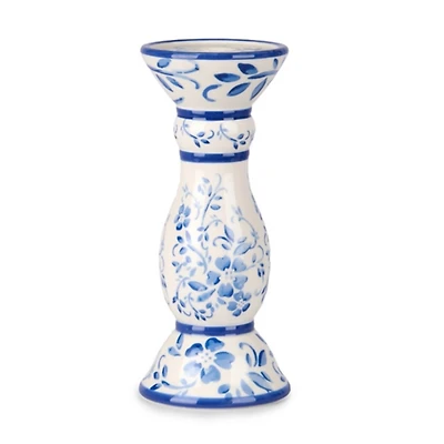 Blue Floral Ceramic Taper Candle Holder, 9 in.