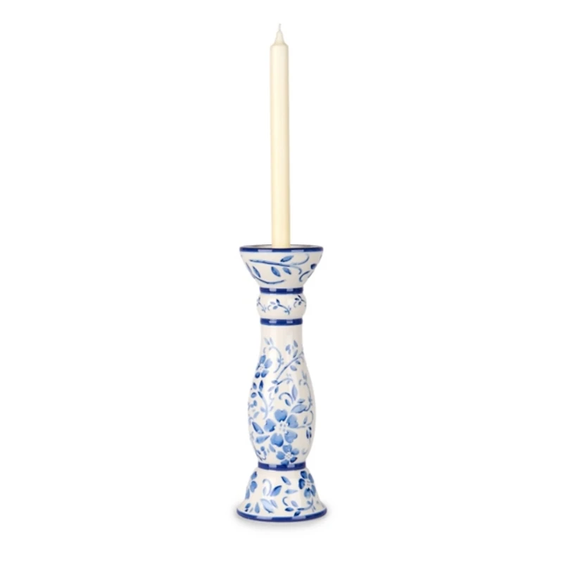 Blue Floral Ceramic Taper Candle Holder